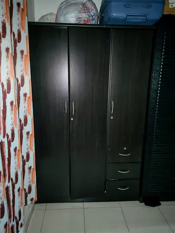 Dark wood 3-door wardrobe with drawers - good condition