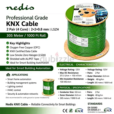 Nedis KNX 2-pair (4-core) Shielded KNX Cable 305m Roll - LSZH, Oxygen Free Copper