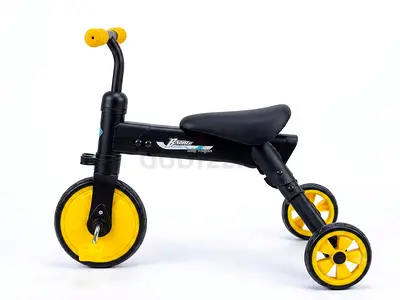 Black Yellow Toddler Tricycle / Balance Bike with Support Wheels