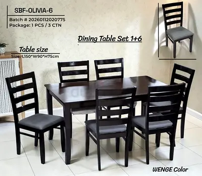 Solid Wooden Dining Table Set with 6 Chairs (1+6) - L150 x W90 x H75cm