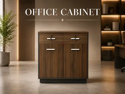 Walnut Grey Office Cabinet – 2 Drawer  2 Door Storage Cabinet