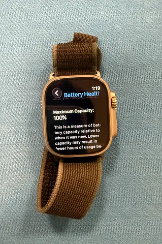 Apple Watch Ultra 2 titanium with 100 percent battery health with all accessories