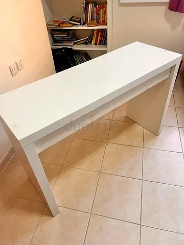 White narrow console table with glass top/ hallway table - good condition
