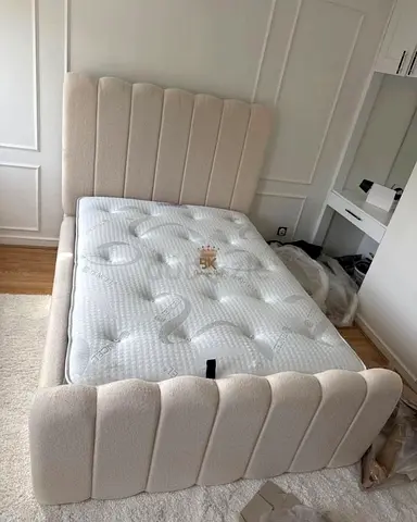 Luxury Fabric Bed Frame With Mattress Stylish Modern Design Headboard