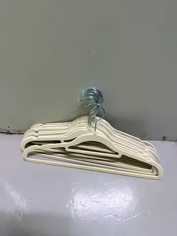 Set of 10 Beige Plastic Clothes Hangers with Metal Hooks