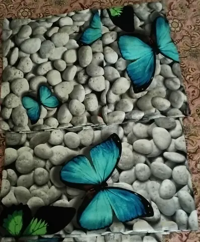 One king size bedsheet and Set of 2 Butterfly Pillow / Covers - Blue on Pebble Print