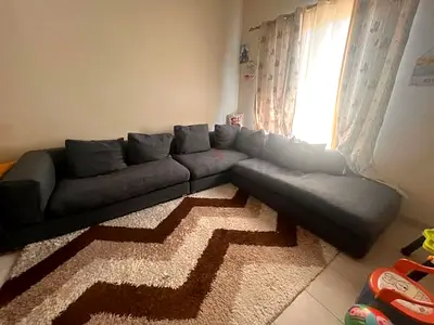 Large L-shaped Grey Fabric Sofa - Comfortable Corner Couch