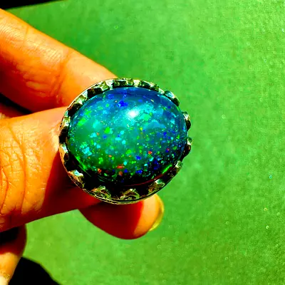 Natural Ethiopian Black Opal Silver Ring