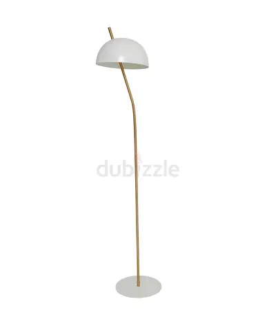 Minimalist white dome floor lamp with brass stand