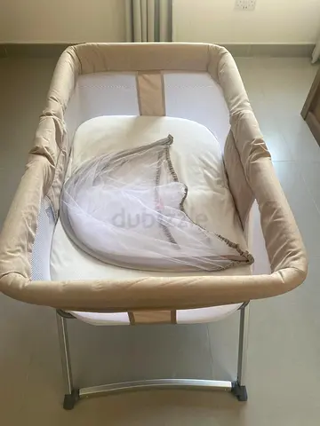 Beige Baby Bassinet / Cradle with Mattress and Mosquito Net