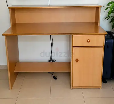 Lightwood Study/Computer Desk with Shelf and Drawer