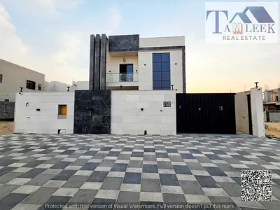 فيلا جديدة مع مسبح شامل رسوم التسجيل والتمليك اول ساكن للبيع تملك حر متاحة لجميع الجنسيات بالقرب من شارع الشيخ محمد بن زايد