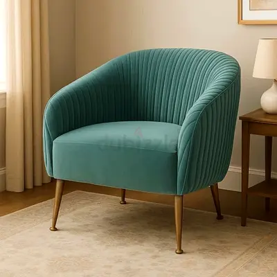 Green Velvet Upholstered Accent Armchair with Gold Legs