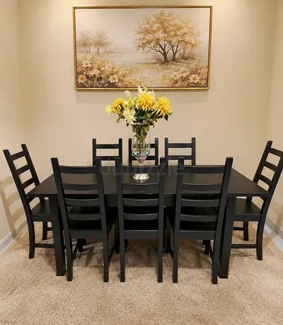 Extendable dining table with 8 chairs  IKEA