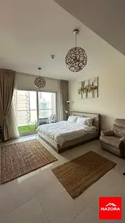 Furnished Studio | Balcony with Pool & Downtown View