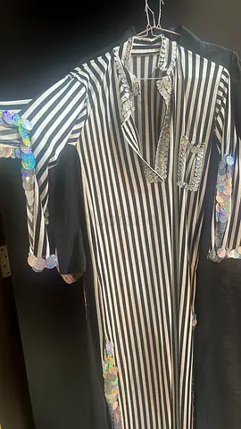 Black and white striped abaya with sequin trims - gently used