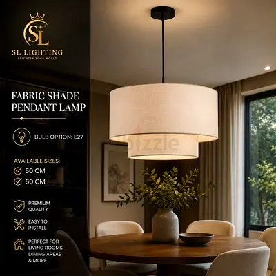 Fabric Shade Pendant Lamp - 50/60cm, E27 Bulb