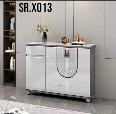 Modern Glossy Sideboard Cabinet with Marble Top