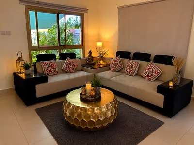Modern L-shaped Fabric Sofa with Black Frame - Excellent Condition