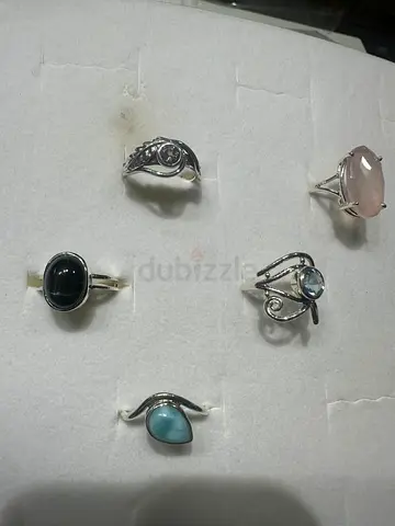 Collection of 6 sterling silver gemstone rings — various sizes and stones