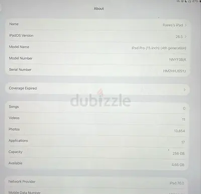 Apple iPad Pro 11-inch (4th gen) 256GB - Good Condition, No scratches - WiFi + cellular