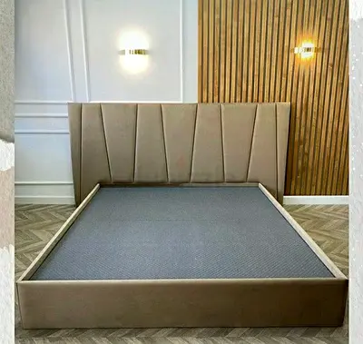 King size upholstered bed frame with padded headboard - beige