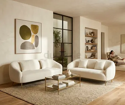 Pair of modern cream boucle sofas with delivery available