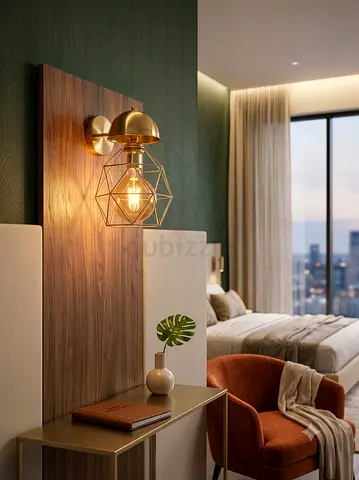 Brass geometric wall sconce - bedside lamps, 4 pieces