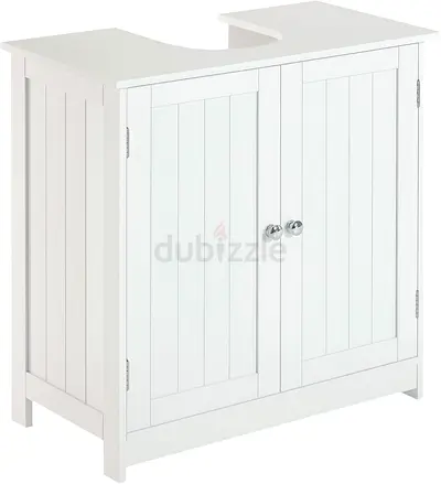 HOMCOM Under Sink Bathroom Cabinet with 2 Doors and Shelf, Pedestal Sink Bathroom Vanity Furniture,