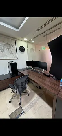 Wooden L-shaped office desk table cabinet NOT PC NOT CHAIR , TABLR CABINET ONLY - package in storage