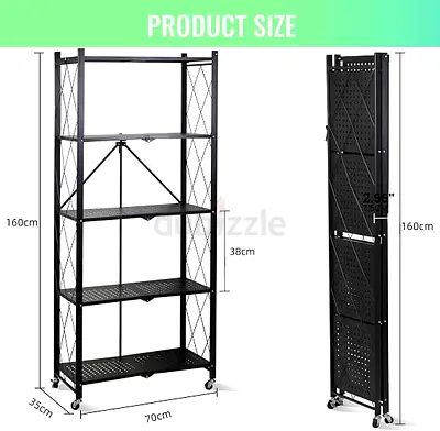 Foldable Metal Storage Shelf Unit with Wheels - 5 Tier, 160cm