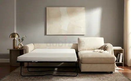 Luxury Cream Corner Sofa Bed with built-in storage, soft mattress, and premium fabric finish. Design