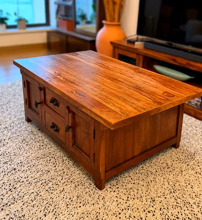 Solid Wood Coffee Table with Drawers - Vintage Style, 120x70x45cm