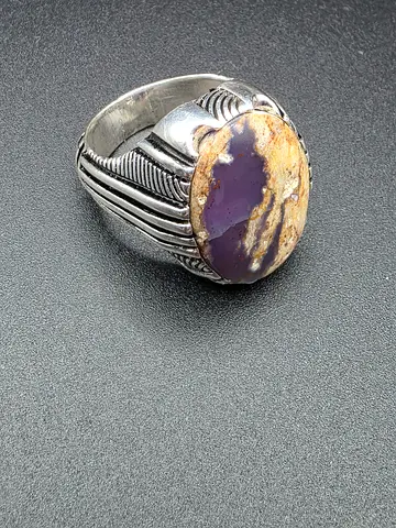 Silver Ring with Purple Aqeeq Agate stone - خاتم عقيق صياغه عارف