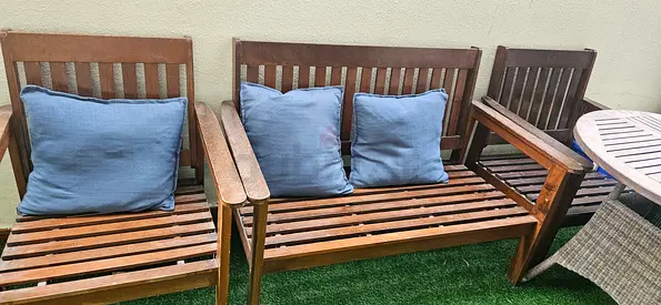 Outdoor Wooden Garden Bench Set - 3-Seater + 2 side seats
