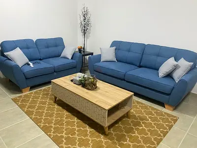 Blue 2-piece Fabric Sofa Set (3-seater + 2-seater)