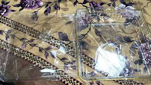 Set of 2 Clear Plastic Storage Trays — Square and Rectangular