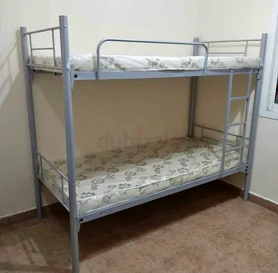 Metal bunk bed with two mattresses - sturdy silver frame