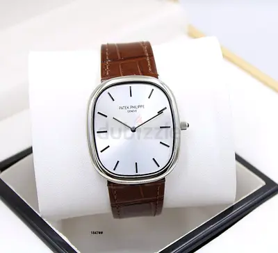 Patek Philippe-style mens leather strap dress watch - silver dial Master Quality