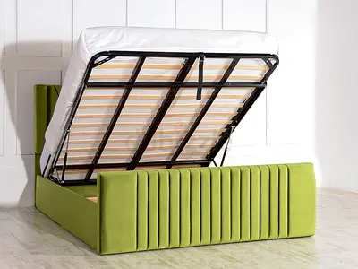 Sleek line design king green velvet hydraulic bed