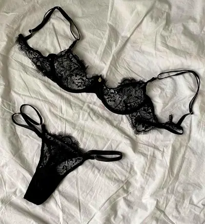 Black Lace Bra and Thong Set - New with Tags