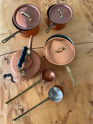 Vintage Copper Cookware Collection Mauviel, English Simplex Copper Kettle  Enclume Hanging Hardware