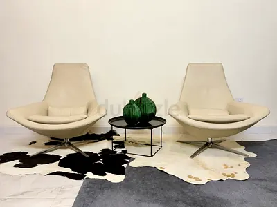 BB Italia Metropolitan Designer Swivel Lounge Armchairs | Premium Italian Leather | Pair