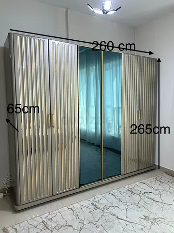 Large Turkish 6-Door Wardrobe with Mirror Panels - 260cm x 265cm