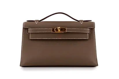 Hermès Mini Kelly Pochette Swift Calf Skin Etoupe GHW