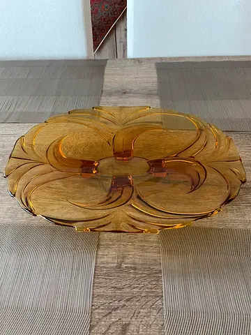 Vintage amber glass serving platter / decorative dish
