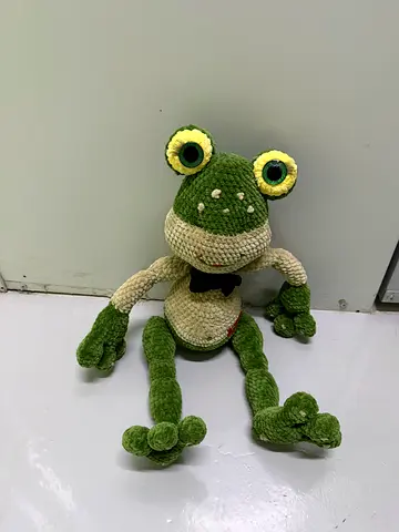 Handmade Crochet Green Frog Plush Toy - Good Condition