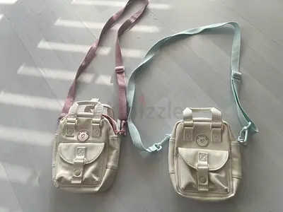 Set of 2 small crossbody mini bags — cream with pastel straps