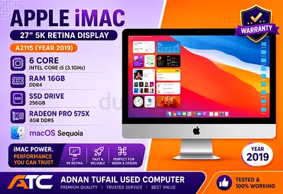 APPLE IMAC 5K RATINA DISPLAY YEAR 2019 (27-INCH) INTEL CORE i5 RAM 16GB DDR4 SSD DRIVE 256GB