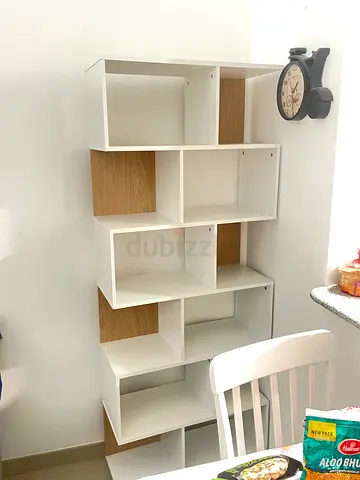 Modern White and Wood Grain Open Shelving Unit